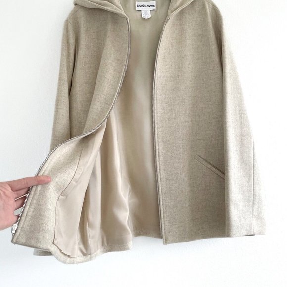 Bonnie & Norma Wool Blend Size Medium Full Zip Hooded Jacket Neutral Tan Vintage - Picture 5 of 13